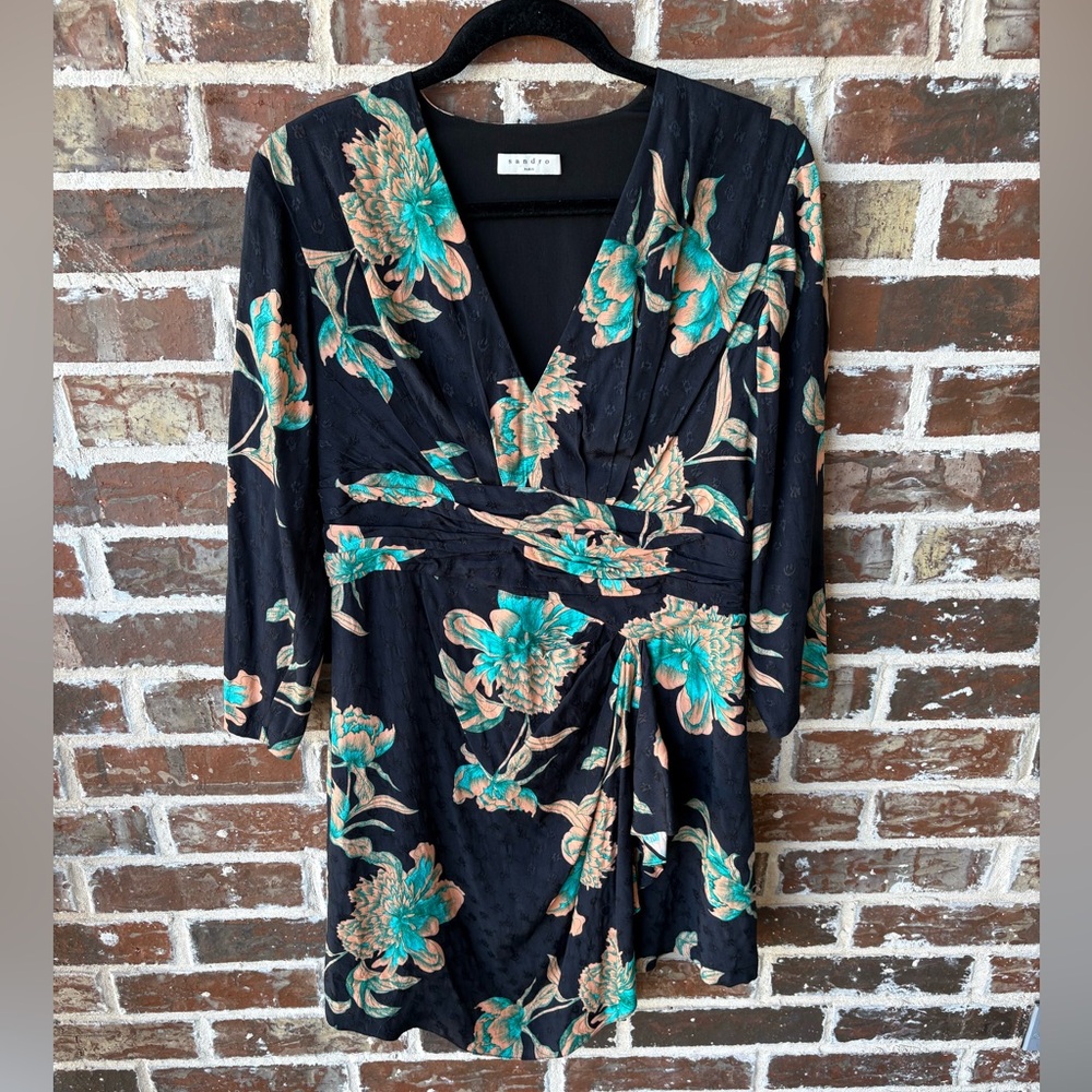 Sandro Bruni Asymmetric Floral Printed Mini Dress Size 6 - Picture 2 of 16